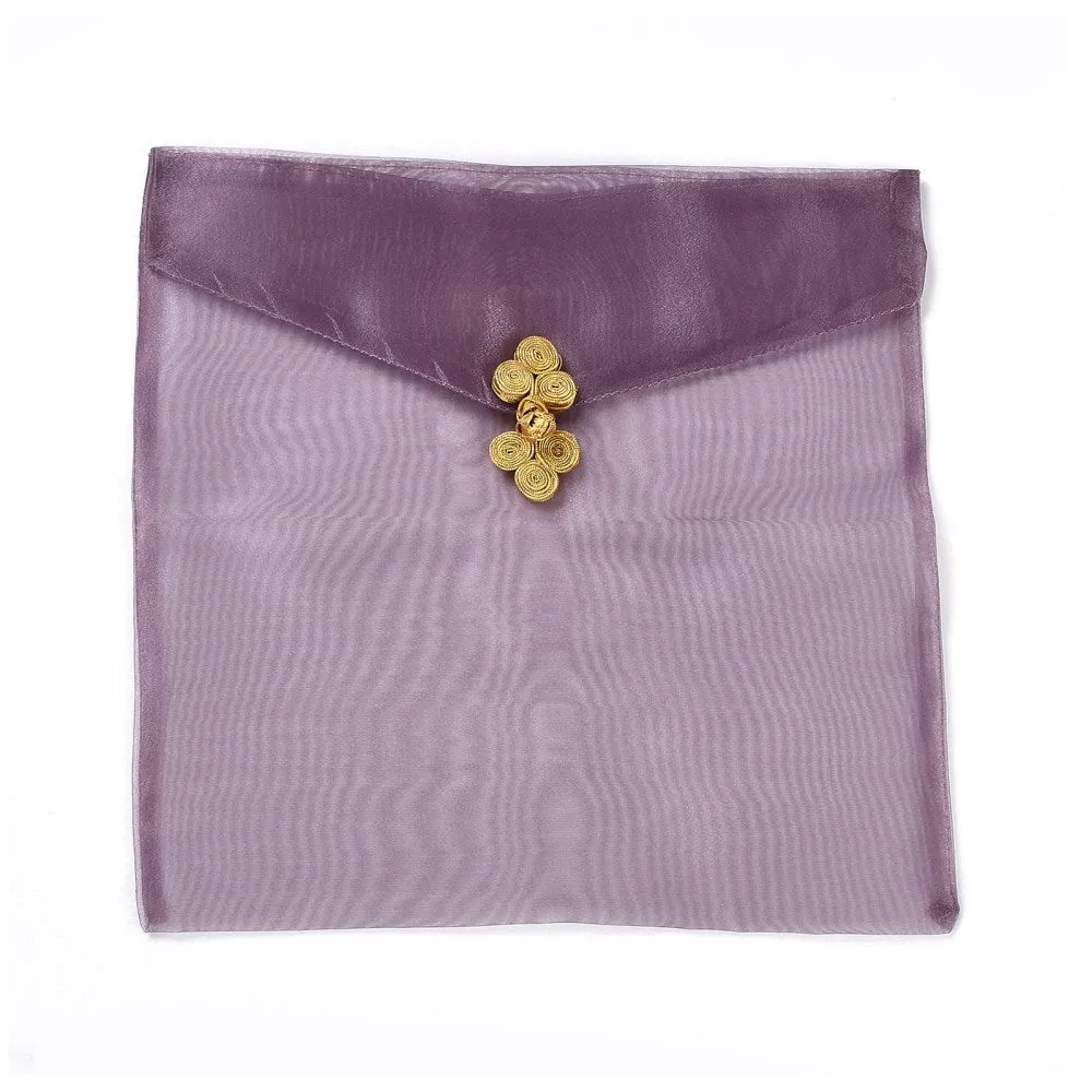 1 Bag Organza Bags, with Chinese Dress Buttons, Rectangle, 25x25.5x1.1cm