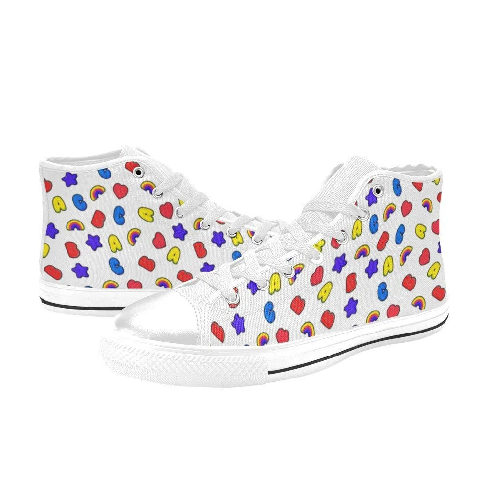 ABC White Classic Women's High Top Canvas Shoes