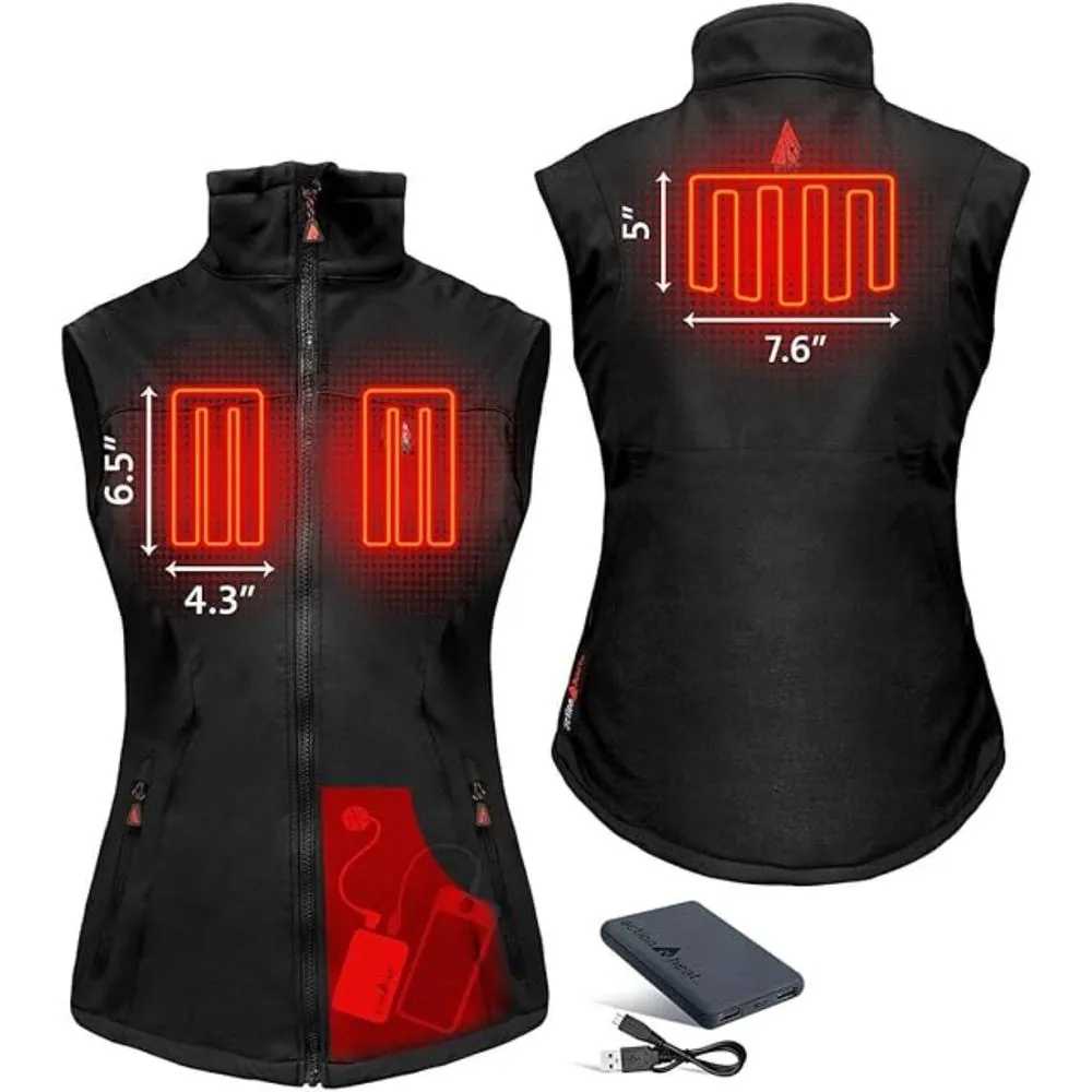 ActionHeat AH-VST-5V-1-BW Women's 5V Heated Vest, Slim Lightweight Softshell with Battery Pack, Small, Black