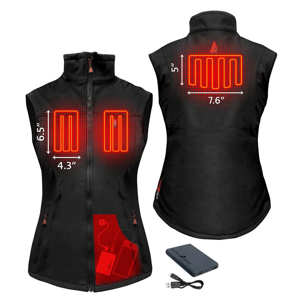 ActionHeat AH-VST-5V-1-BW Women's 5V Heated Vest, Slim Lightweight Softshell with Battery Pack, Small, Black
