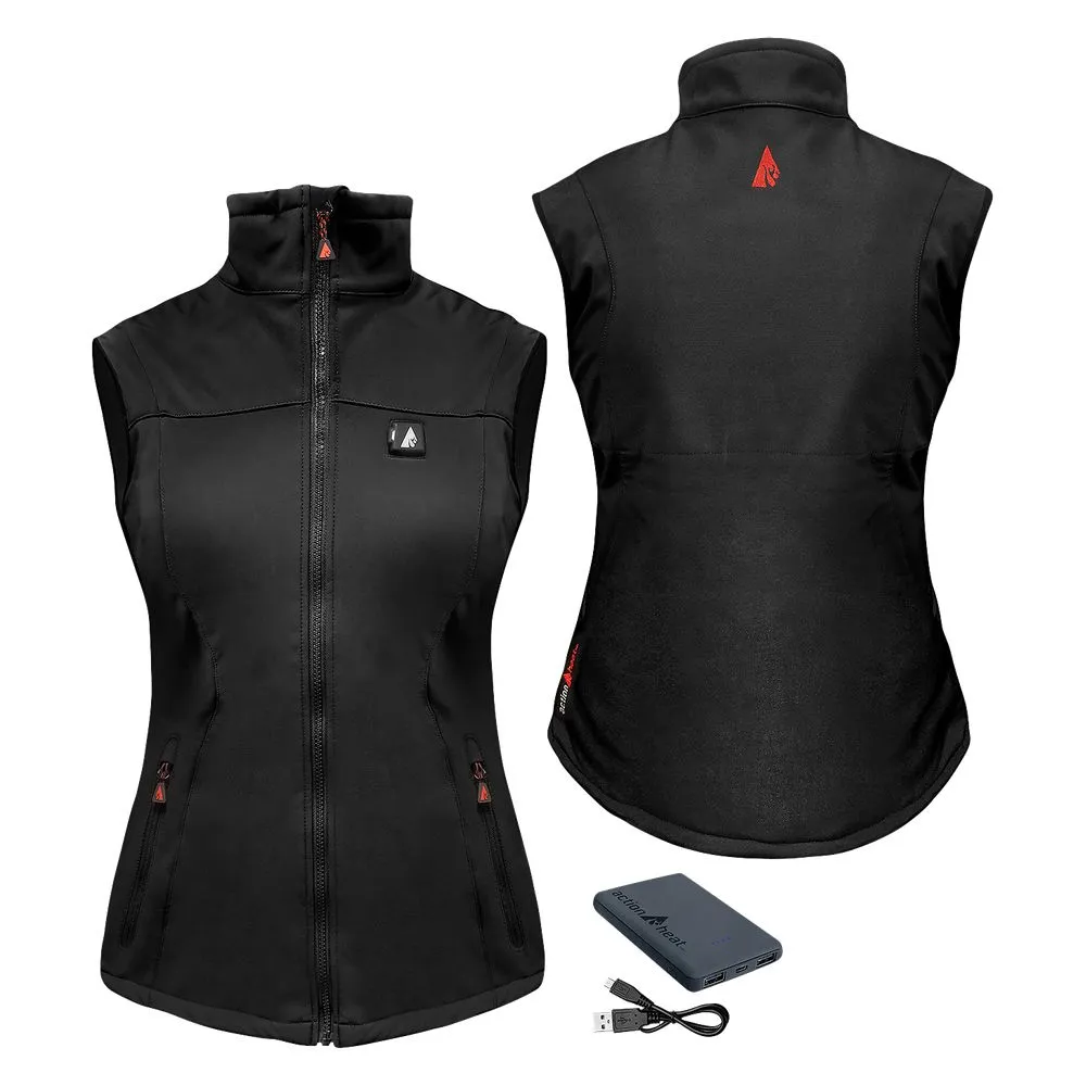 ActionHeat AH-VST-5V-1-BW Women's 5V Heated Vest, Slim Lightweight Softshell with Battery Pack, Small, Black