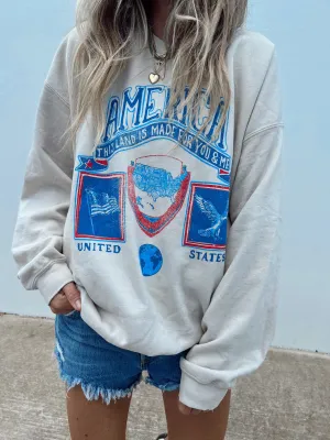 America Patch Sand Thrifted Sweatshirt