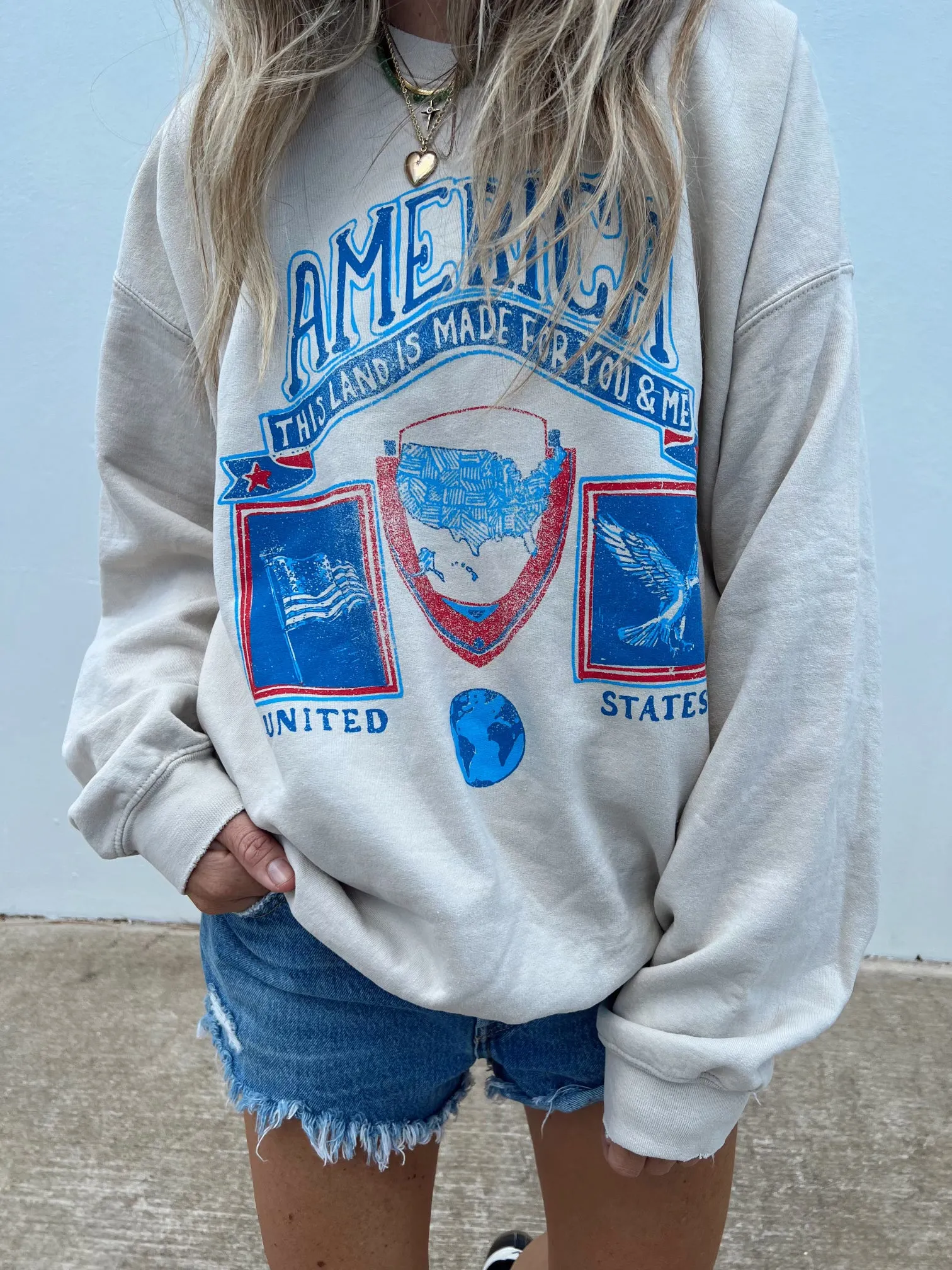 America Patch Sand Thrifted Sweatshirt