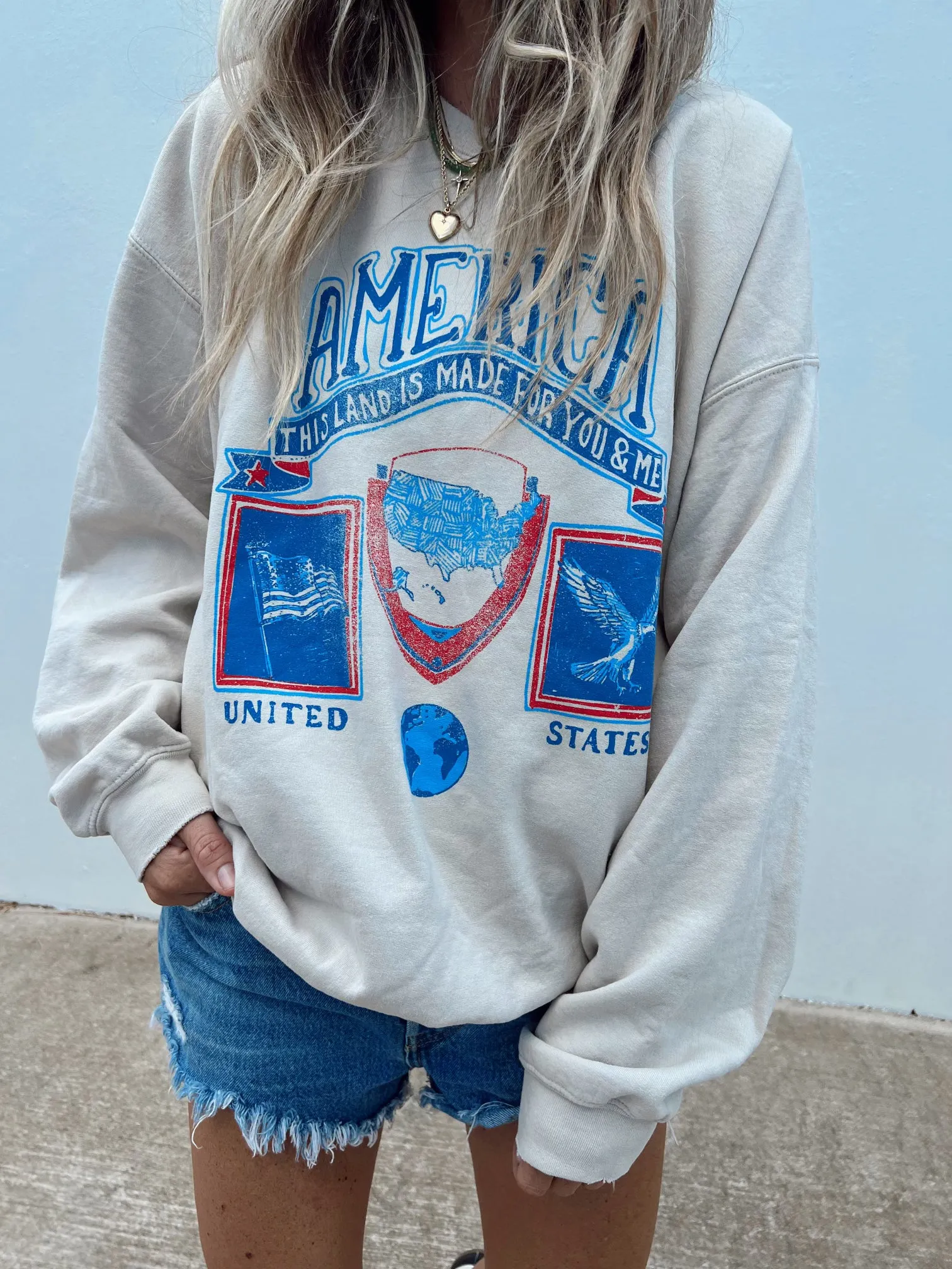 America Patch Sand Thrifted Sweatshirt