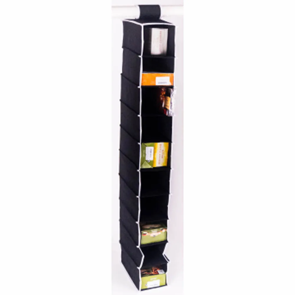 ATHome Hanging Clothes Vertical Storage Box (10 Shelving Units) Durable Accessory Shelves - Easy Set up Closet Cubby, Sweater & Handbag Organizer - Clean & Tidy Wardrobe, Easy Mount, Black