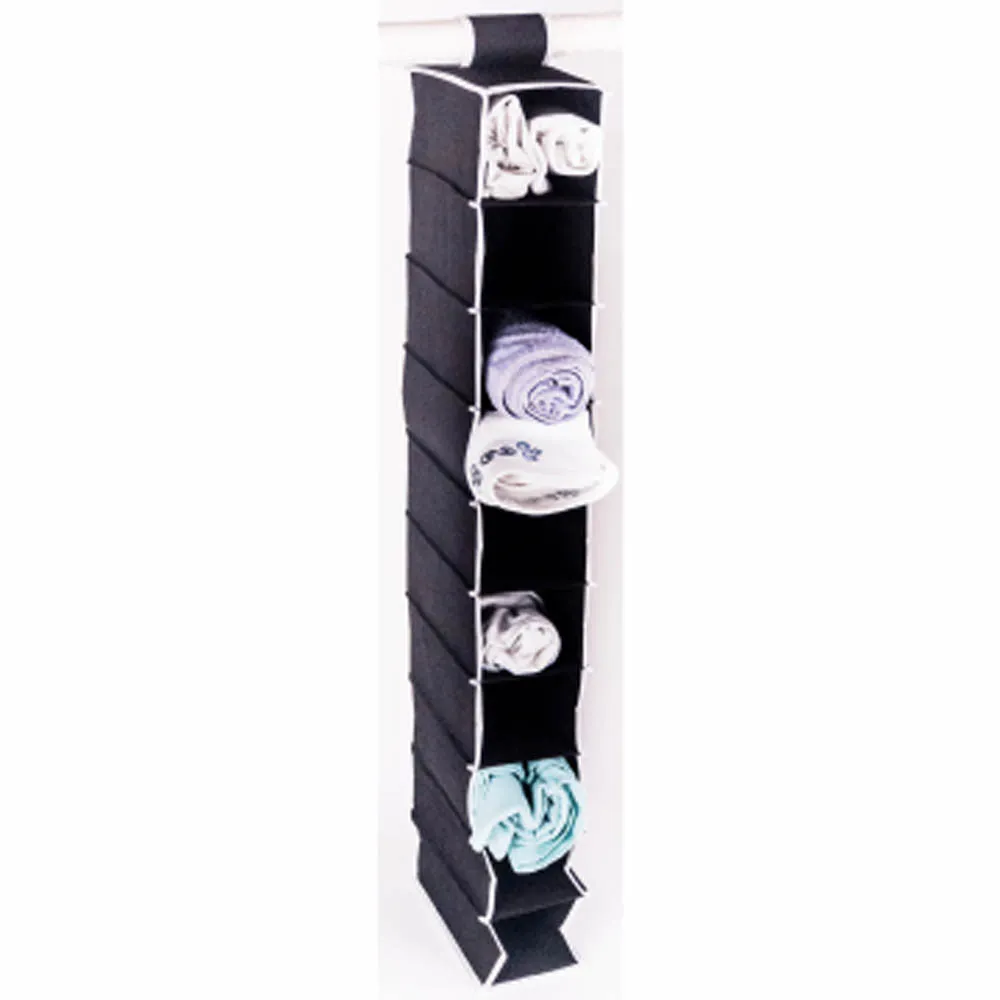 ATHome Hanging Clothes Vertical Storage Box (10 Shelving Units) Durable Accessory Shelves - Easy Set up Closet Cubby, Sweater & Handbag Organizer - Clean & Tidy Wardrobe, Easy Mount, Black