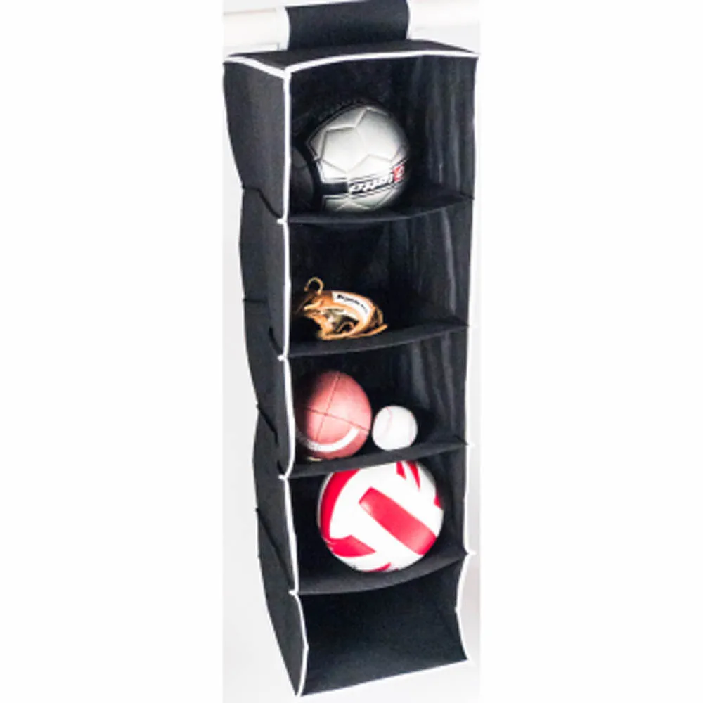 ATHome Hanging Clothes Vertical Storage Box (5 Shelving Units) Durable Accessory Shelves - Easy Set up Closet Cubby, Sweater & Handbag Organizer - Clean & Tidy Wardrobe, Easy Mount, Black