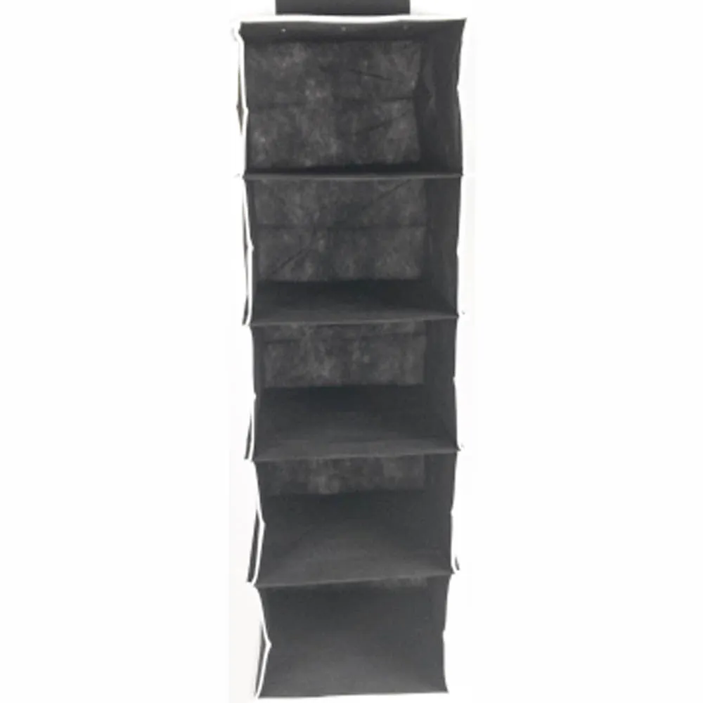 ATHome Hanging Clothes Vertical Storage Box (5 Shelving Units) Durable Accessory Shelves - Easy Set up Closet Cubby, Sweater & Handbag Organizer - Clean & Tidy Wardrobe, Easy Mount, Black