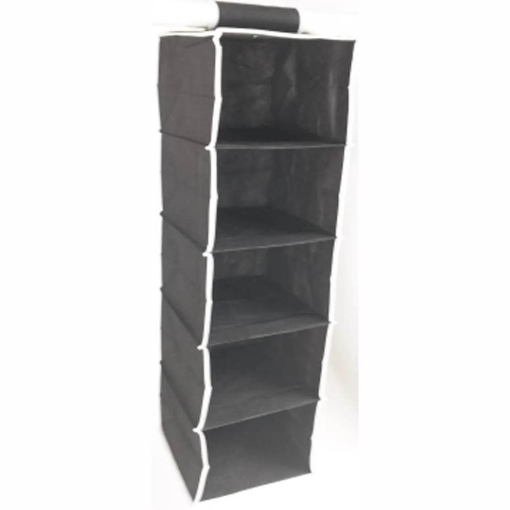 ATHome Hanging Clothes Vertical Storage Box (5 Shelving Units) Durable Accessory Shelves - Easy Set up Closet Cubby, Sweater & Handbag Organizer - Clean & Tidy Wardrobe, Easy Mount, Black