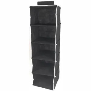 ATHome Hanging Clothes Vertical Storage Box (5 Shelving Units) Durable Accessory Shelves - Easy Set up Closet Cubby, Sweater & Handbag Organizer - Clean & Tidy Wardrobe, Easy Mount, Black