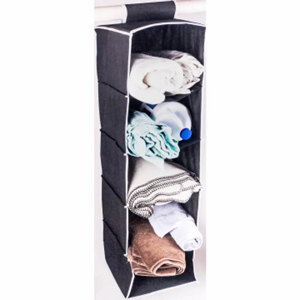 ATHome Hanging Clothes Vertical Storage Box (5 Shelving Units) Durable Accessory Shelves - Easy Set up Closet Cubby, Sweater & Handbag Organizer - Clean & Tidy Wardrobe, Easy Mount, Black