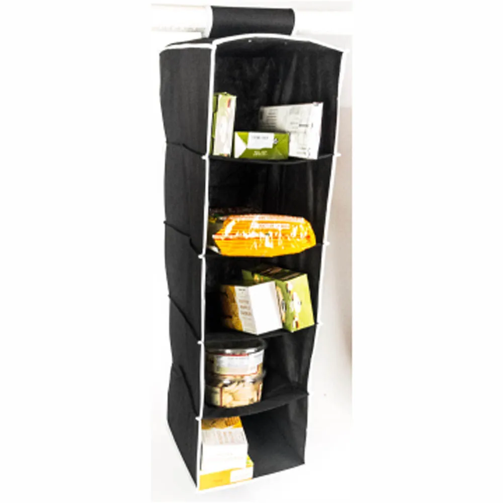 ATHome Hanging Clothes Vertical Storage Box (5 Shelving Units) Durable Accessory Shelves - Easy Set up Closet Cubby, Sweater & Handbag Organizer - Clean & Tidy Wardrobe, Easy Mount, Black