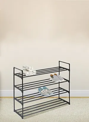 Black 4-Tier Shoe Rack Shoe Tower Shelf Storage Organizer Cabinet
