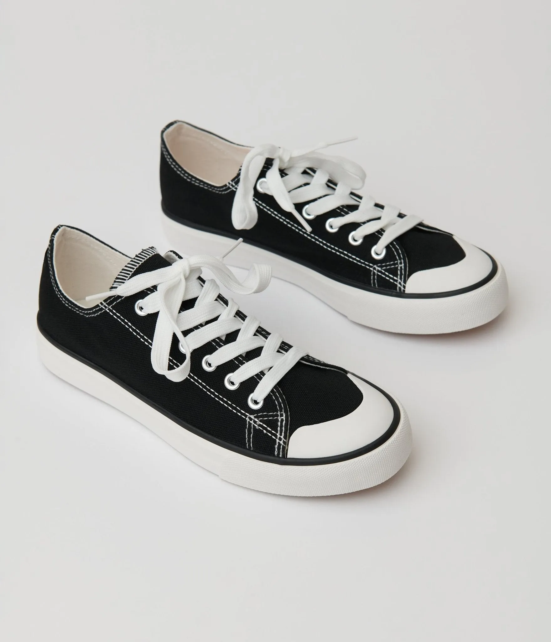 Black Lace Up Canvas Sneakers