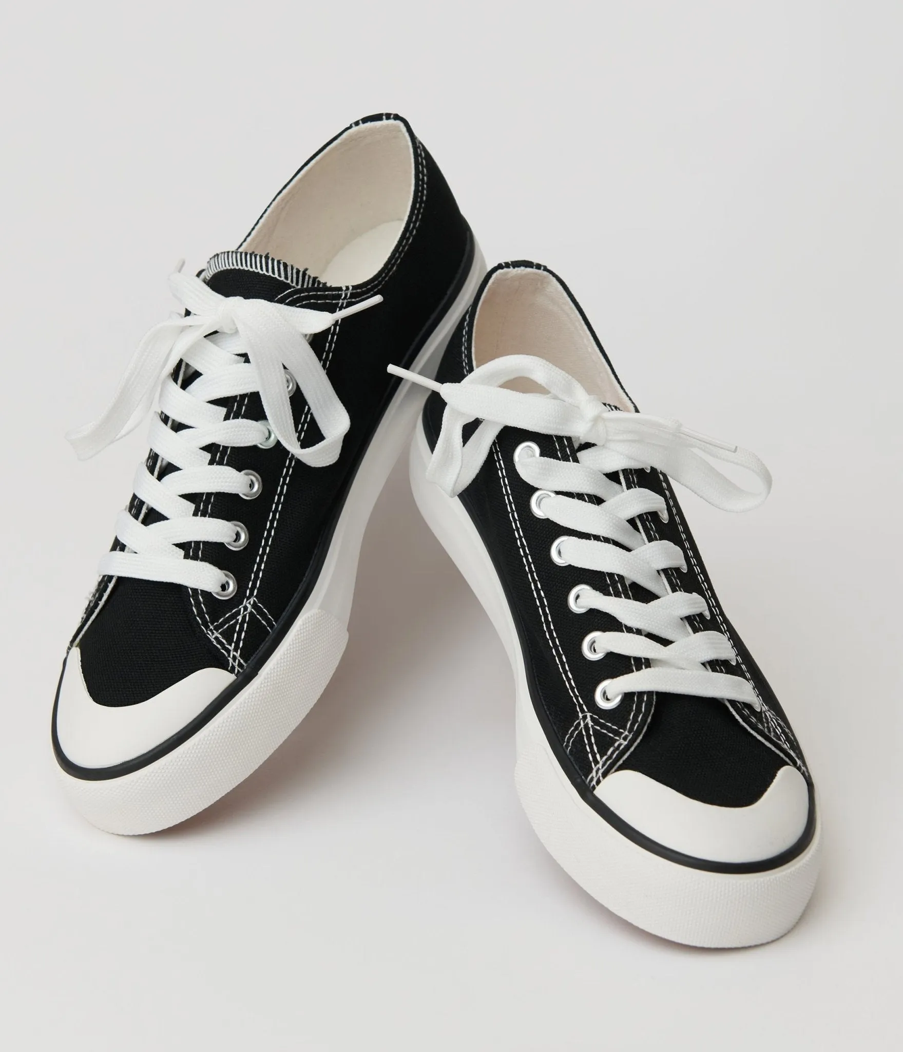 Black Lace Up Canvas Sneakers