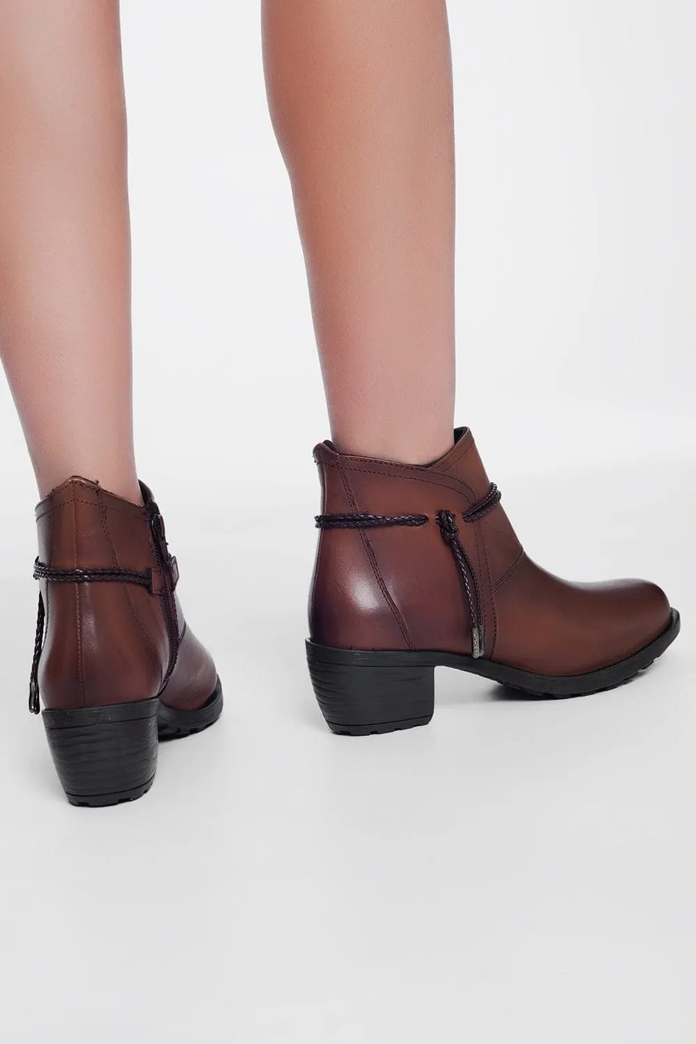 Brown Blocked Mid Heeled Ankle Boots