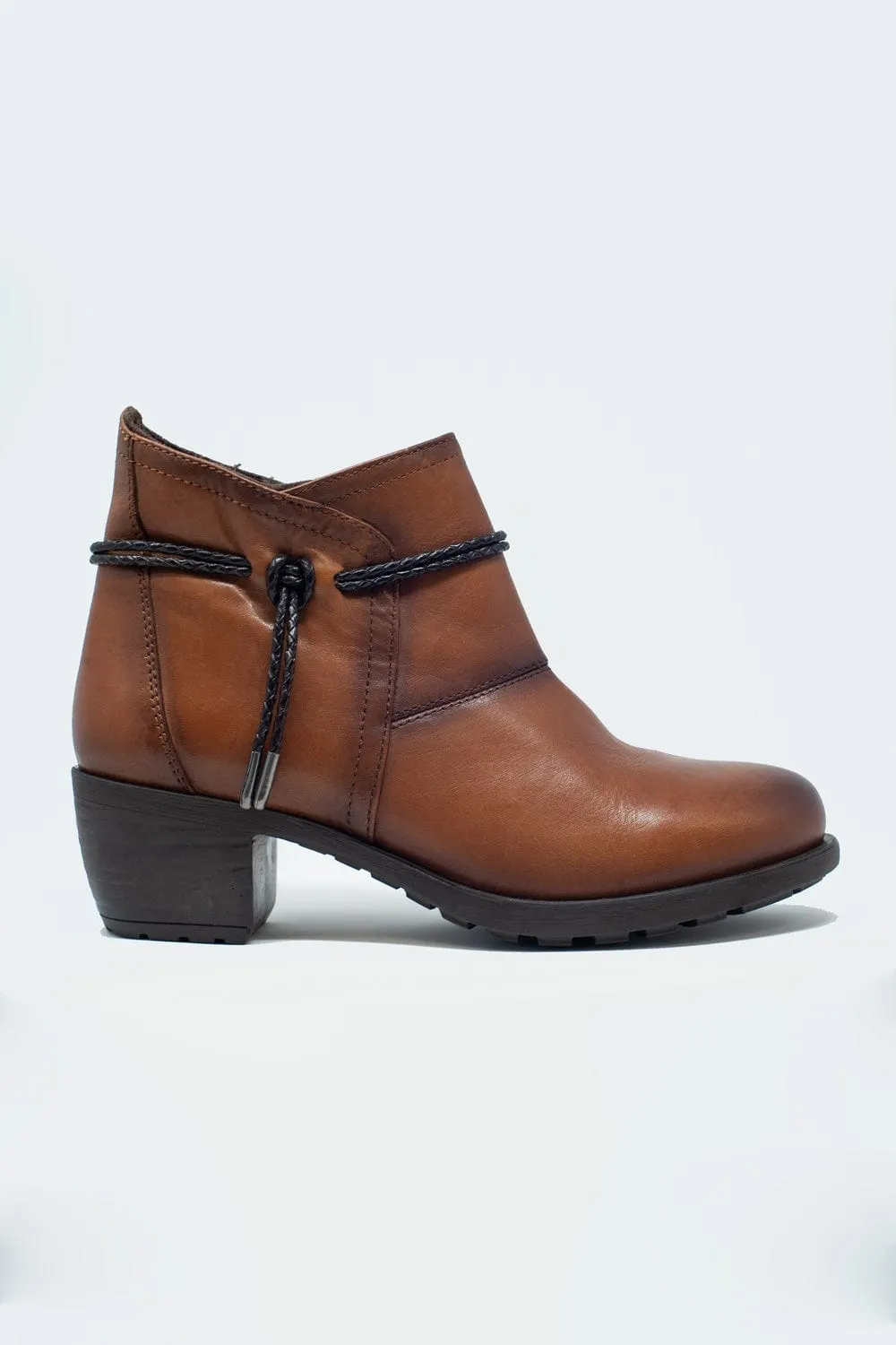 Brown Blocked Mid Heeled Ankle Boots