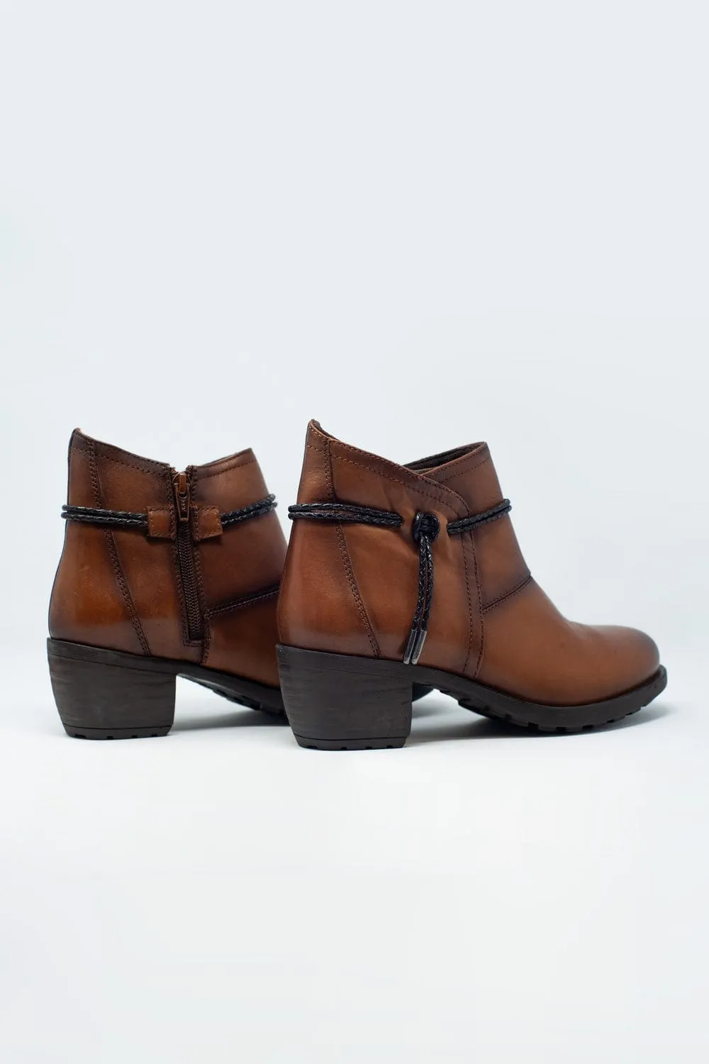 Brown Blocked Mid Heeled Ankle Boots
