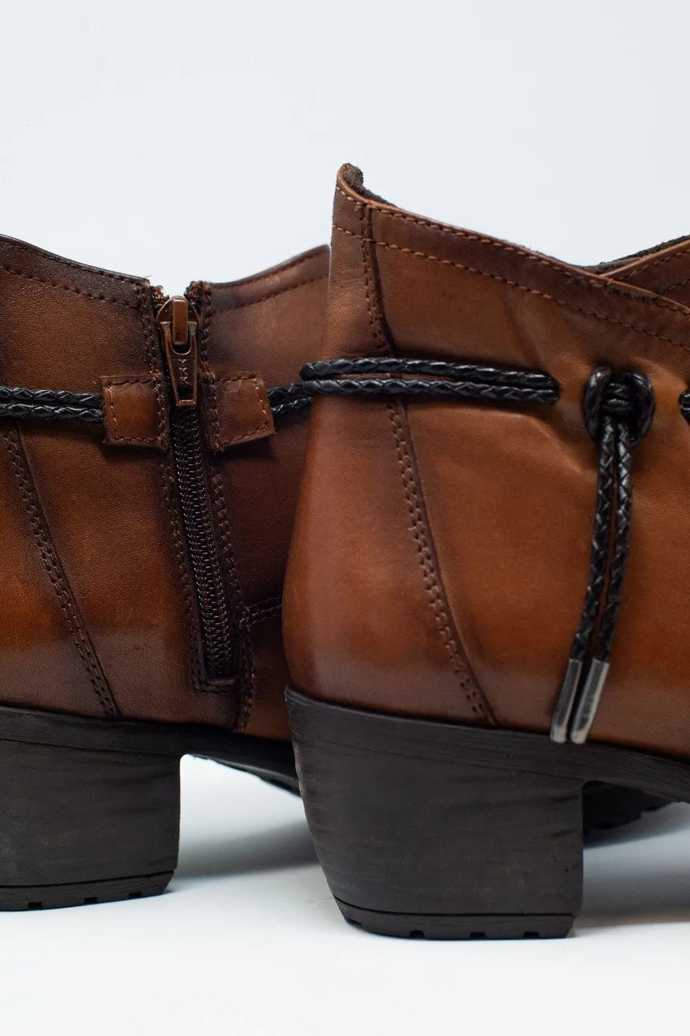 Brown Blocked Mid Heeled Ankle Boots