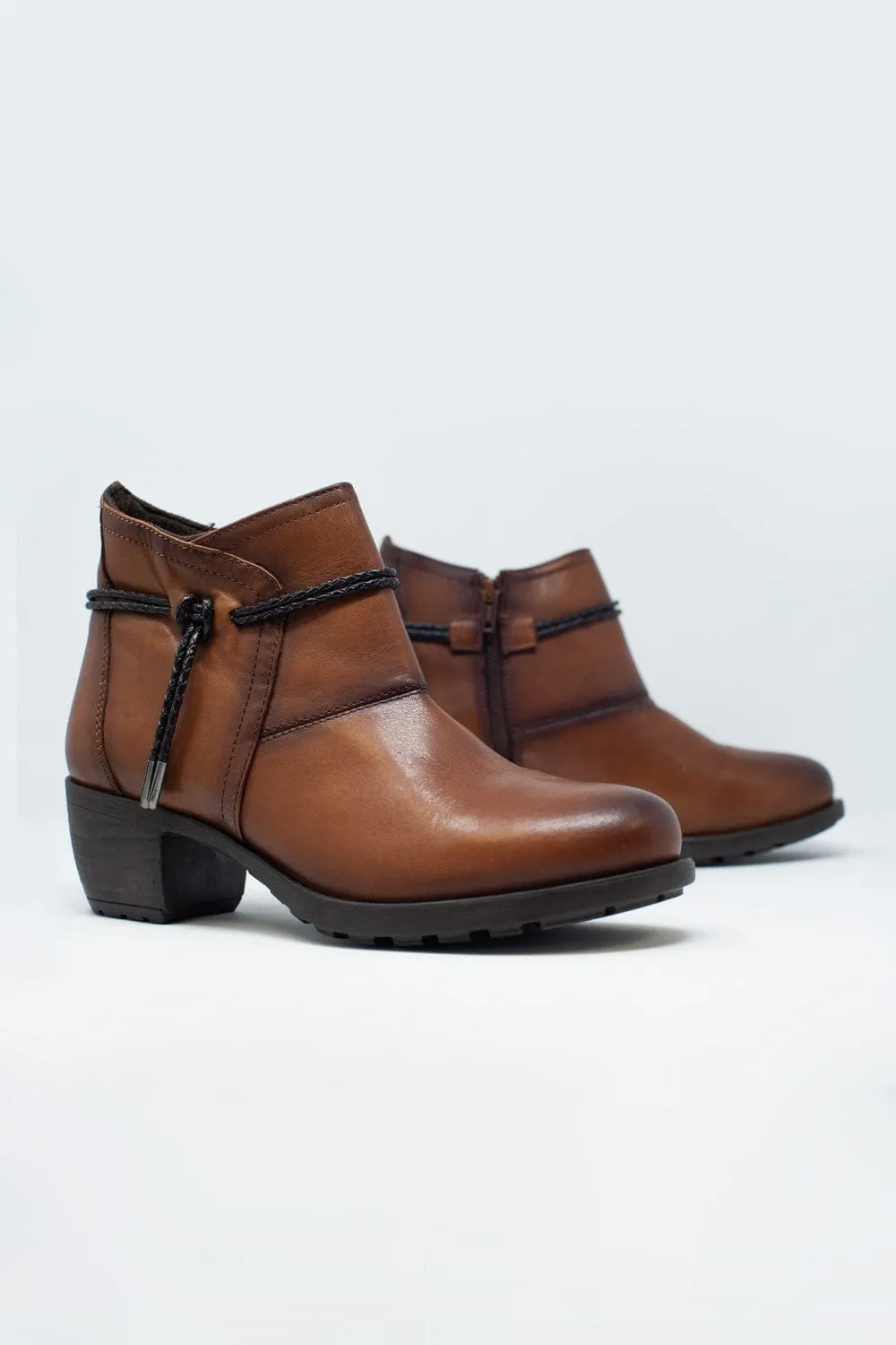 Brown Blocked Mid Heeled Ankle Boots