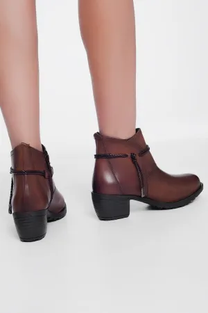Brown Blocked Mid Heeled Ankle Boots