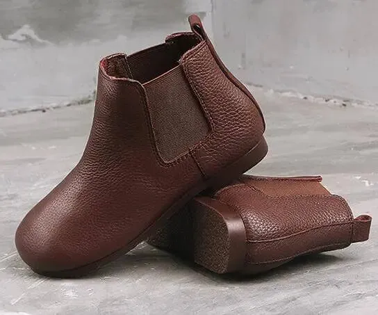 Brown Women's Cowhide Flat Ankle Boots