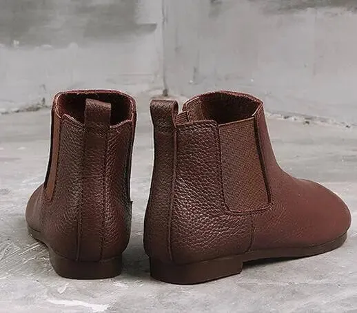 Brown Women's Cowhide Flat Ankle Boots