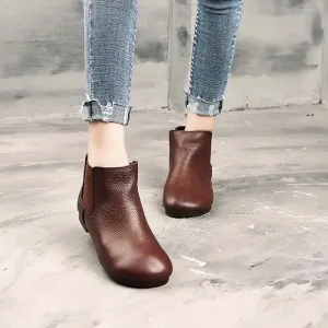 Brown Women's Cowhide Flat Ankle Boots