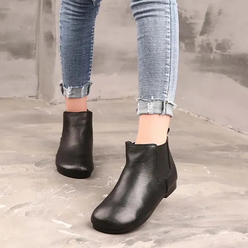 Brown Women's Cowhide Flat Ankle Boots
