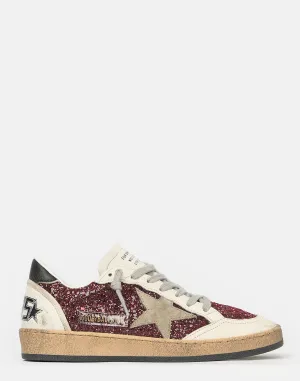 Burgundy & White Glitter Ball Star Sneakers