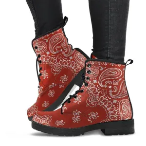 Combat Boots - Red Paisley Design | Red Boots, Boho Shoes, Handmade Lace Up Boots, Vegan Leather Lace Up Boots Women, 90s Boots, 2000s Boots