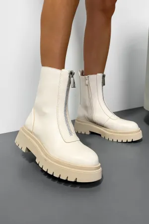 DESTINA Zip Front Ankle Boots - Beige