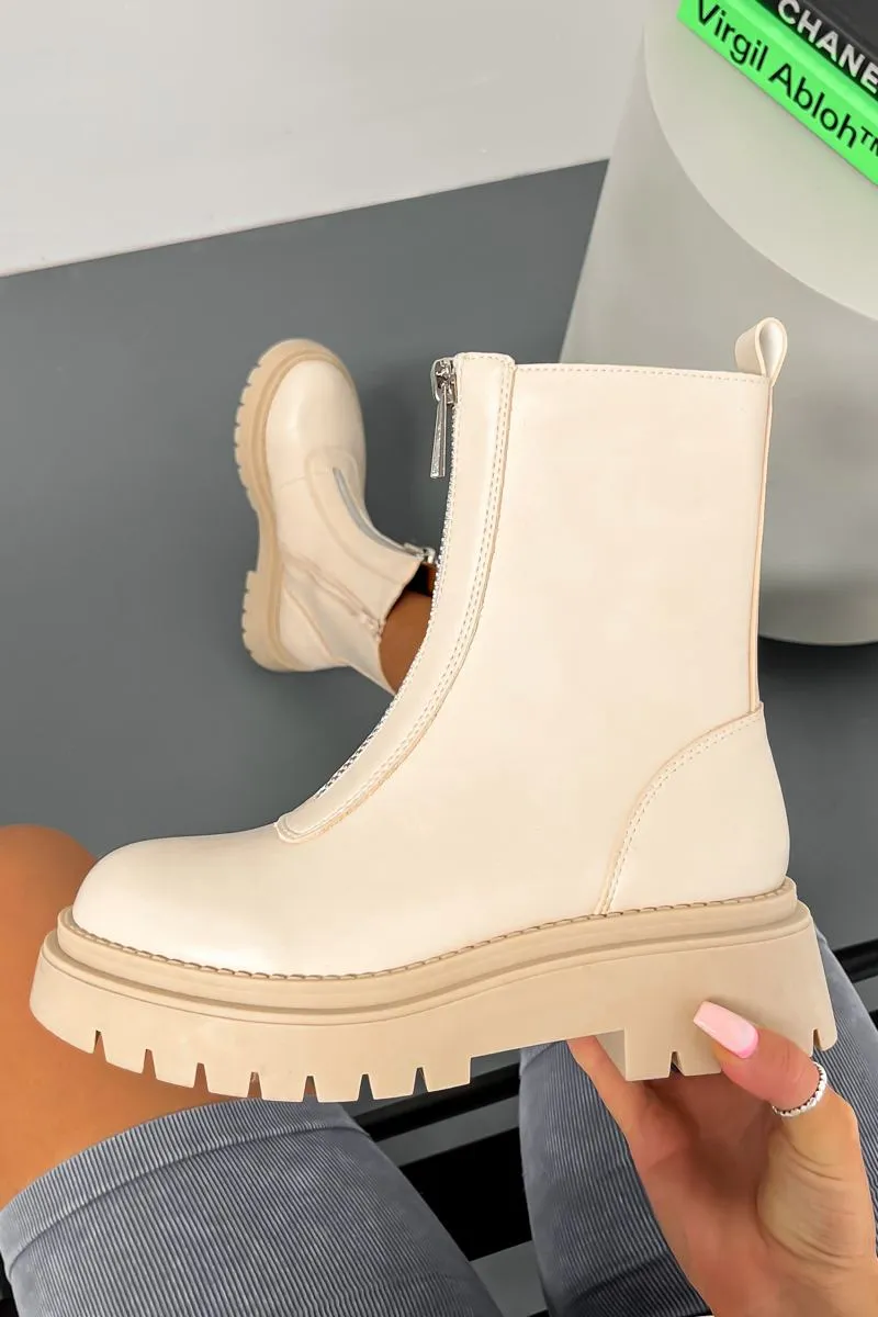 DESTINA Zip Front Ankle Boots - Beige