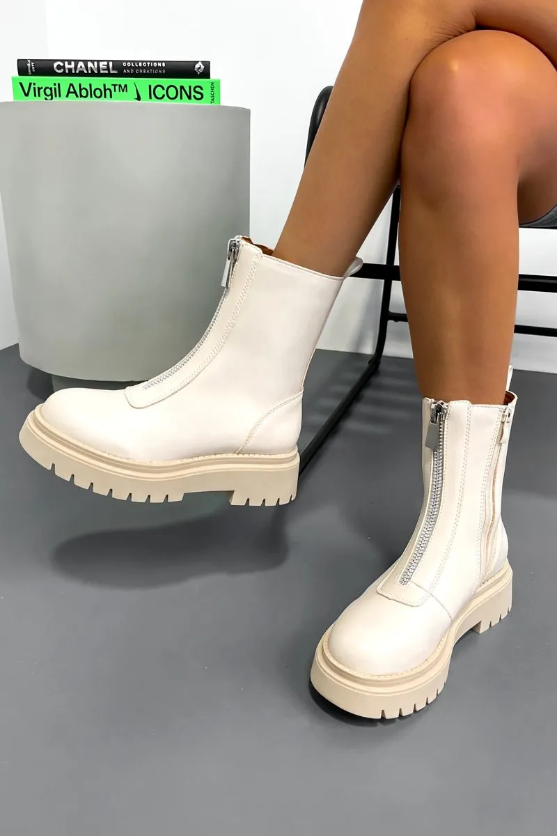 DESTINA Zip Front Ankle Boots - Beige