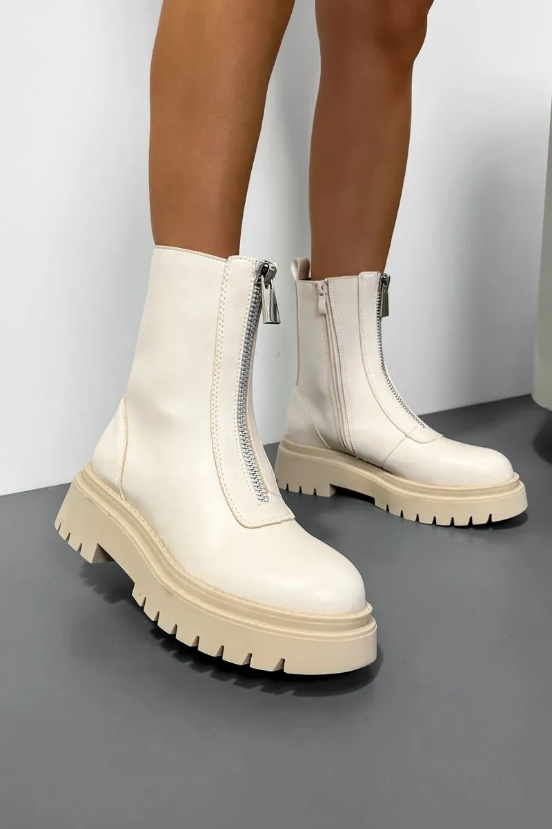 DESTINA Zip Front Ankle Boots - Beige