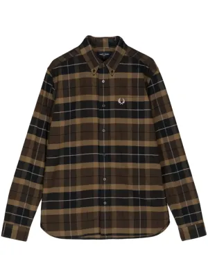 embroidered-logo check-print shirt
