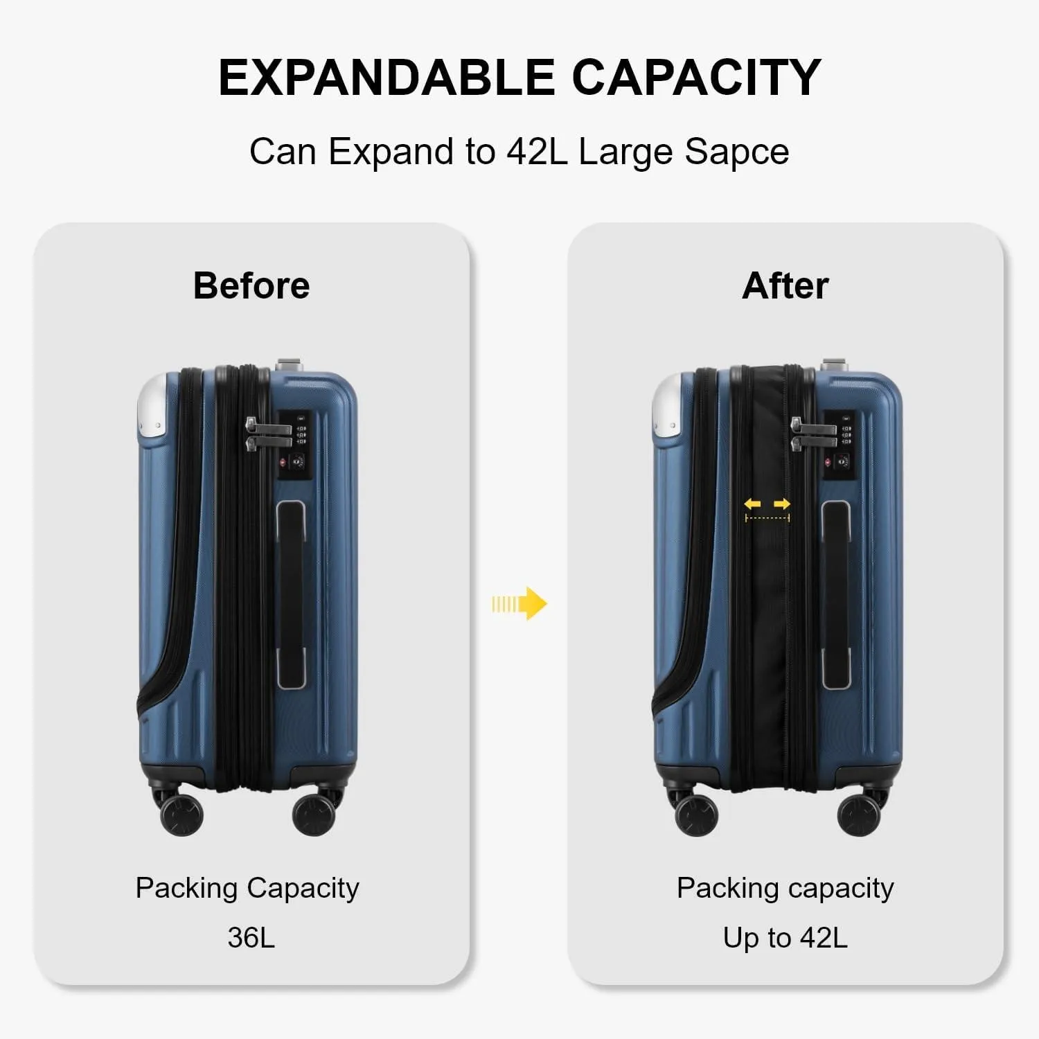 Expandable Carry on Luggage Airline Approved, 20 Inch Hardside Carry on Suitcase