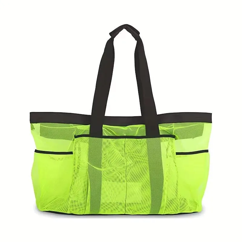 Extra Large Beach Bag - Lightweight, Waterproof, Foldable, with Mesh Straps, Zippered Pockets and Fixed Shoulder Straps