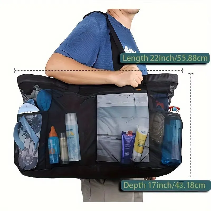 Extra Large Beach Bag - Lightweight, Waterproof, Foldable, with Mesh Straps, Zippered Pockets and Fixed Shoulder Straps