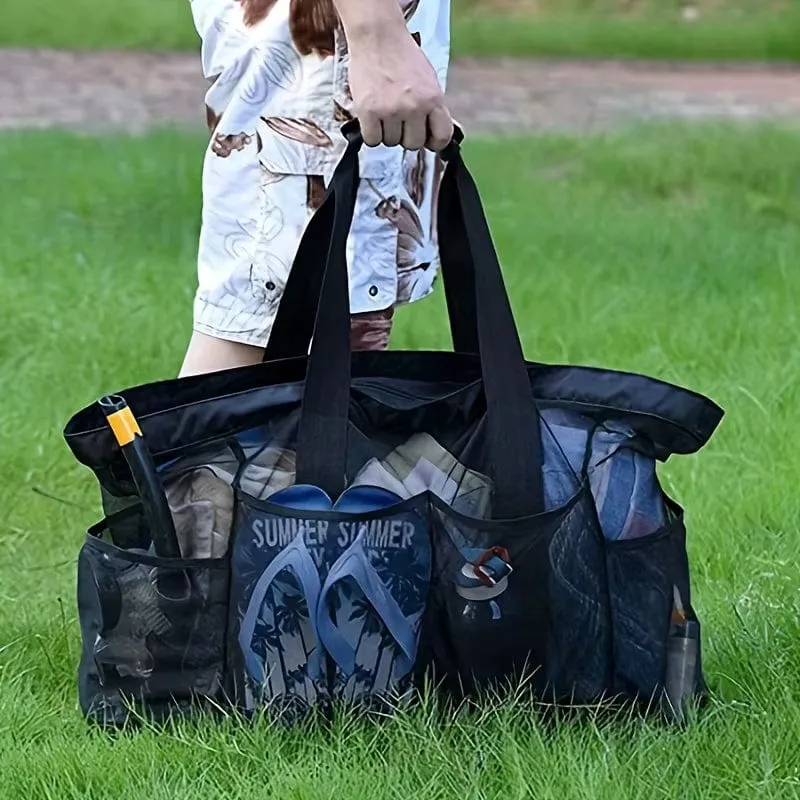 Extra Large Beach Bag - Lightweight, Waterproof, Foldable, with Mesh Straps, Zippered Pockets and Fixed Shoulder Straps