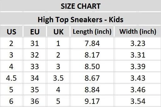 Kids High Top Sneakers - Alice in Wonderland Gifts #102 White | Gift Idea, Birthday Gifts for Girls, Custom Gifts for Kids, Kids Gifts