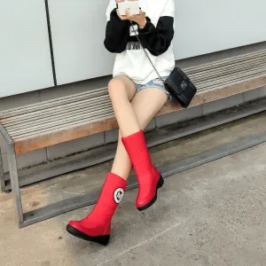 Low Chunky Heel Platform Mid Calf Boots
