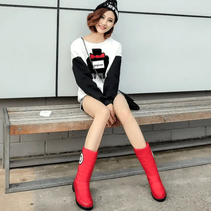 Low Chunky Heel Platform Mid Calf Boots