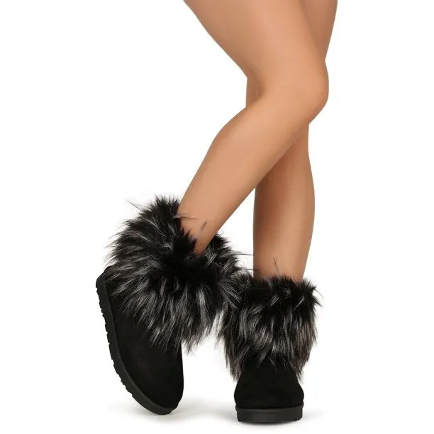 Mata Snowball Round Toe Fluffy Faux Fur Cuff Bootie