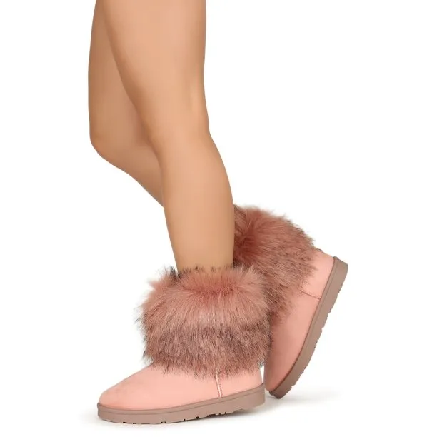 Mata Snowball Round Toe Fluffy Faux Fur Cuff Bootie