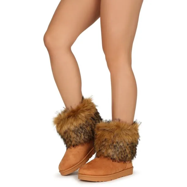 Mata Snowball Round Toe Fluffy Faux Fur Cuff Bootie