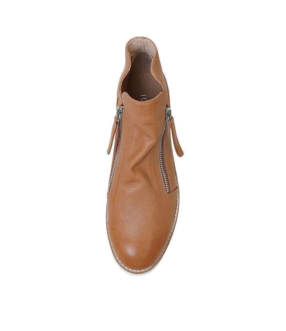 Ohmy Dark Tan Leather Ankle Boots