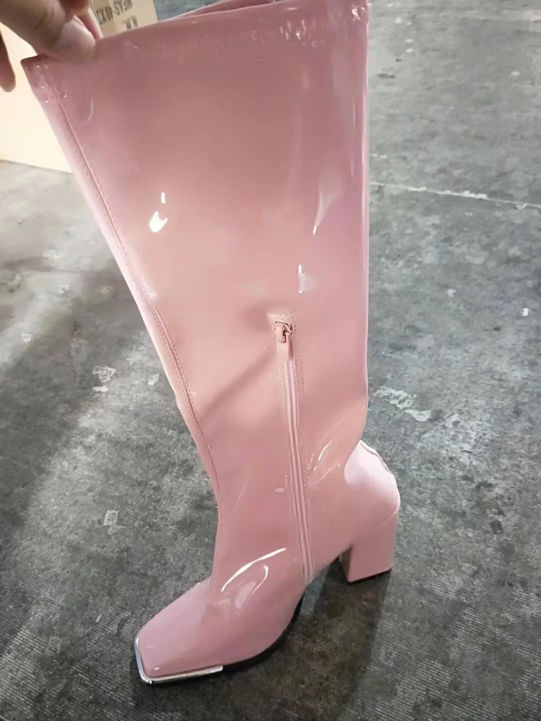 Patent Leather Thick Heel Knee High Boots