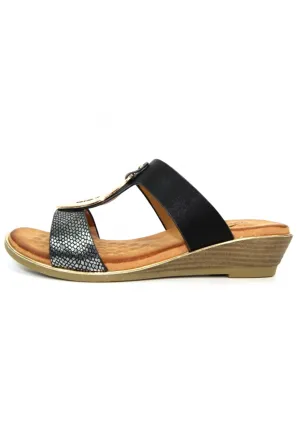 Pennita Black Low Wedge Sandal