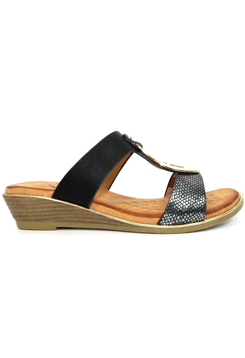 Pennita Black Low Wedge Sandal